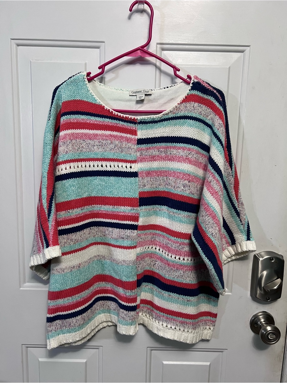 Coldwater Creek Petite XL Striped Sweater Multicolor Short Sleeve Cotton Blend